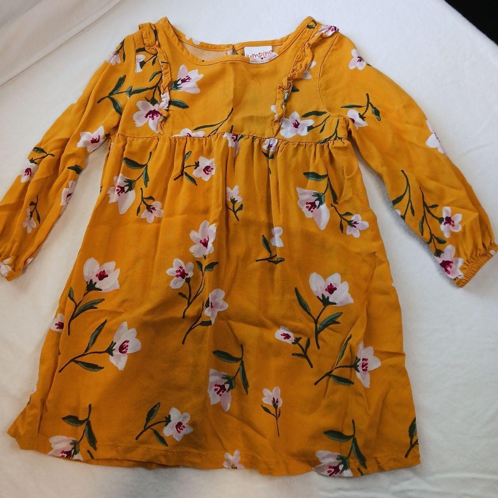 Jumping Beans Toddler Girls Yellow Floral Long Sleeve Ruffle Dress 24M